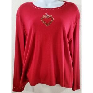 Draper's & Damon's Red Rhinestone Heart On Bodice Top PL Lightweight Soft